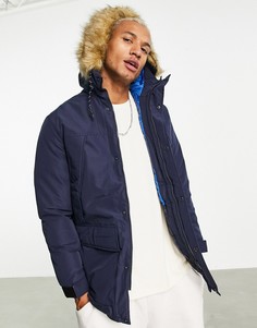 Темно-синяя парка с капюшоном на подкладке из искусственного меха Jack & Jones Originals-Темно-синий