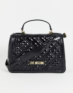 Черная стеганая сумка через плечо с логотипом и ручкой сверху Love Moschino-Черный цвет
