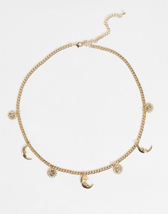 Пояс-цепочка на талию и бедра с золотистыми подвесками в виде солнца и луны ASOS DESIGN-Золотистый