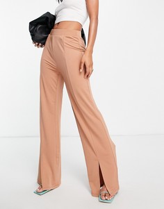 Светло-коричневые брюки с разрезами Vero Moda-Коричневый цвет