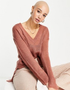 Розовый джемпер с V-образным вырезом и удлиненной спинкой Brave Soul Quartz-Розовый цвет