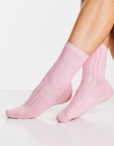 Розовые носки для дома в крупный рубчик Topshop-Розовый цвет