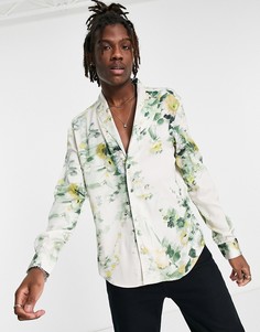 Белая атласная рубашка с шалевым воротником и цветочным принтом ASOS DESIGN-Белый