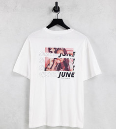 Белая oversized-футболка с фотопринтом на спине Sixth June-Белый