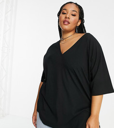 Черный oversized-топ в рубчик с V-образным вырезом ASOS DESIGN Curve-Черный цвет