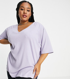 Фиолетовый oversized-топ в рубчик с V-образным вырезом ASOS DESIGN Curve-Фиолетовый цвет