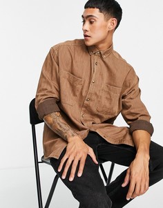 Выбеленная джинсовая oversized-рубашка коричневого цвета в стиле 90-х ASOS DESIGN-Коричневый цвет