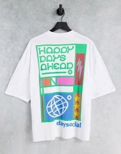 Белая oversized-футболка с крупным абстрактным принтом на спине ASOS Daysocial-Белый