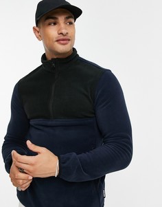 Темно-синяя флисовая куртка в стиле колор блок с короткой молнией 1/4 Jack & Jones Originals-Темно-синий