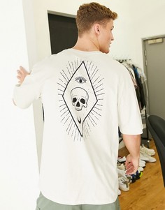 Серая футболка в стиле oversized с принтом луны и черепа Jack & Jones Originals-Серый