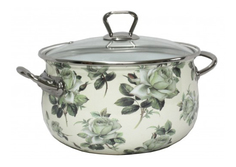Кастрюля 3,1л со стеклянной крышкой Белая роза Avsar Enamel