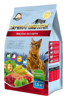 Сухой корм для кошек Ночной Охотник, мясное ассорти, 1,5кг