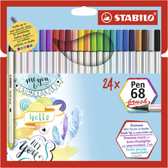 НАБОР ФЛОМАСТЕРОВ-КИСТЕЙ STABILO PEN 68 BRUSH 24ЦВ, КАРТОННЫЙ ФУТЛЯР