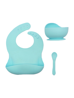 Силиконовый нагрудник, тарелка и ложечка детская (голубой) Morning Sun Toddler SBB-01