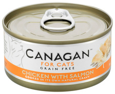 Влажный корм для кошек Canagan Grain Free, беззерновой, курица с лососем в соусе, 75г