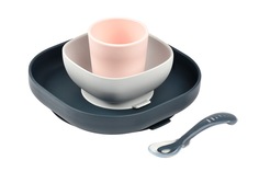 Набор детской посуды BEABA 2 тарелки, стакан, ложка SILICONE MEAL SET (4PCS) NIGHT BLUE