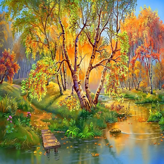 Алмазная мозаика Molly «ЗОЛОТАЯ ОСЕНЬ» Полная выкладка, 30х30 см, квадратные стразы