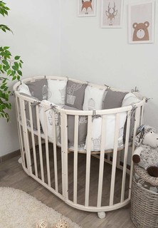 Бортики из подушек в детскую кроватку Техас, 12 подушек, серый с рисунком, арт 121-12 Сонный гномик
