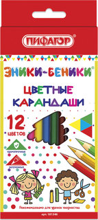 Карандаши цветные "Эники-беники", 12 цветов, классические, заточенные Пифагор