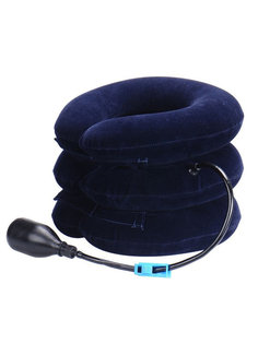 Тройная надувная подушка-воротник для шеи из велюра FITSTUDIO (синяя) Family Shop