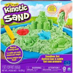 Кинетический песок Kinetic Sand набор для лепки "Песочница с формочками", зеленый 6029059 Spin Master