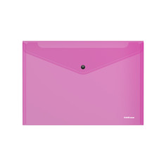 Папка-конверт на кнопке пластиковая ErichKrause Glossy Vivid, полупрозрачная, A4, розовый