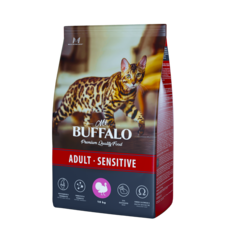 Сухой корм для кошек Mr.Buffalo ADULT SENSITIVE, индейка, 10кг