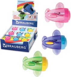Точилка BRAUBERG "Jet", с контейнером, для чернографитных/цветных карандашей ассорти Greenwich Line