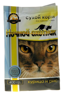 Сухой корм для кошек Ночной Охотник, курица и рис, 0,4кг