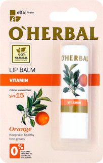 Витаминный бальзам для губ O’Herbal, с маслом апельсина, SPF 15, 4, 8 г Oherbal