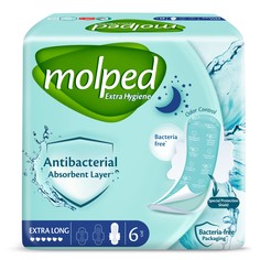 Гигиенические антибактериальные прокладки Molped, "Antibac Extra Long", 6 штук