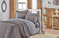 Набор 1,5 сп. (Евро) из покрывала и наволочки "NATUREL", серый, 100%Хлопок Hobby Engine