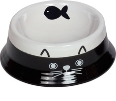 Миска для животных Nobby Cat face, керамическая с рисунком, черно-белая, 140мл