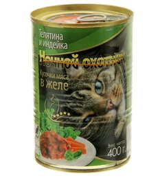 Влажный корм для кошек Ночной Охотник желе, индейка, телятина, 20шт, 415г