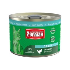 Влажный корм для кошек Четвероногий Гурман паштет, курица, 12шт, 190г