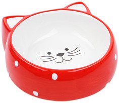 Миска в форме мордочки кошек №1 керамическая ( красный/горох), 120 мл
