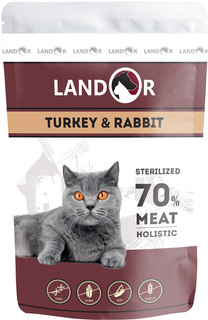 Влажный корм для кошек Landor STERILIZED, индейка, кролик, 12шт, 85г