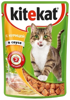 Влажный корм для кошек KiteKat, с курицей в соусе, 24шт по 85г