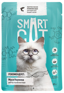 Влажный корм для кошек Smart CAT с кусочками лосося в соусе, 25шт, 85г