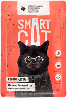 Влажный корм для кошек Smart CAT с кусочками говядины в соусе, 25шт, 85г