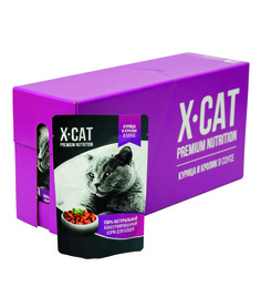 Влажный корм для кошек X-CAT с курицей и кроликом в соусе, 24шт, 85г