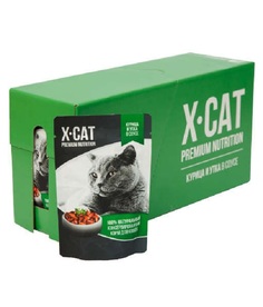 Влажный корм для кошек X-CAT с курицей и уткой в соусе, 24шт, 85г