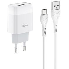 Сетевое зарядное устройство с кабелем USB Type-C Hoco C72A Glorius Single - Белое