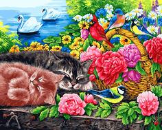 Картина по номерам Белоснежка «Корзина с цветами» холст на подрамнике, 40х50 см