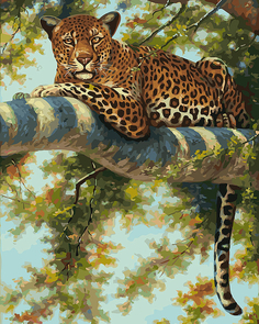 Картина по номерам Белоснежка «Леопард в тени ветвей» холст на подрамнике, 50х40 см