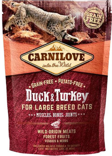 Сухой корм для кошек Carnilove Large Breed, для крупных пород, утка, индейка, 0,4кг