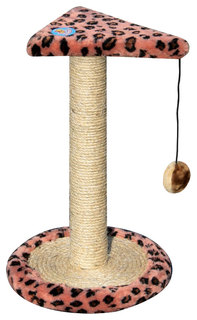 Когтеточка Зооник с треугольной полкой и игрушкой для кошек, стандарт (34х34х55 см)