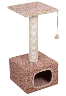 Домик для кошек Зооник маленький бежевый велюр ковровый 34х34х75 см
