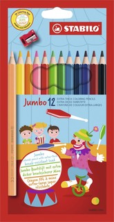 Карандаши цветные утолщенные "Jumbo", 12 цветов, + точилка Stabilo