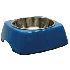 Одинарная миска для кошек и собак Dog Fantasy квадрат, металл, синий, 0.35 л